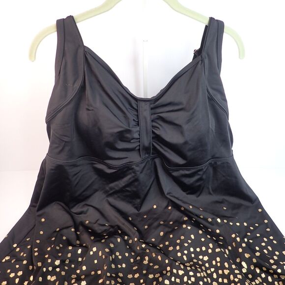 Swimsuits For All Retro Swim Dress Women's Plus Size 26 Black Gold Foil Flowy - Picture 4 of 10